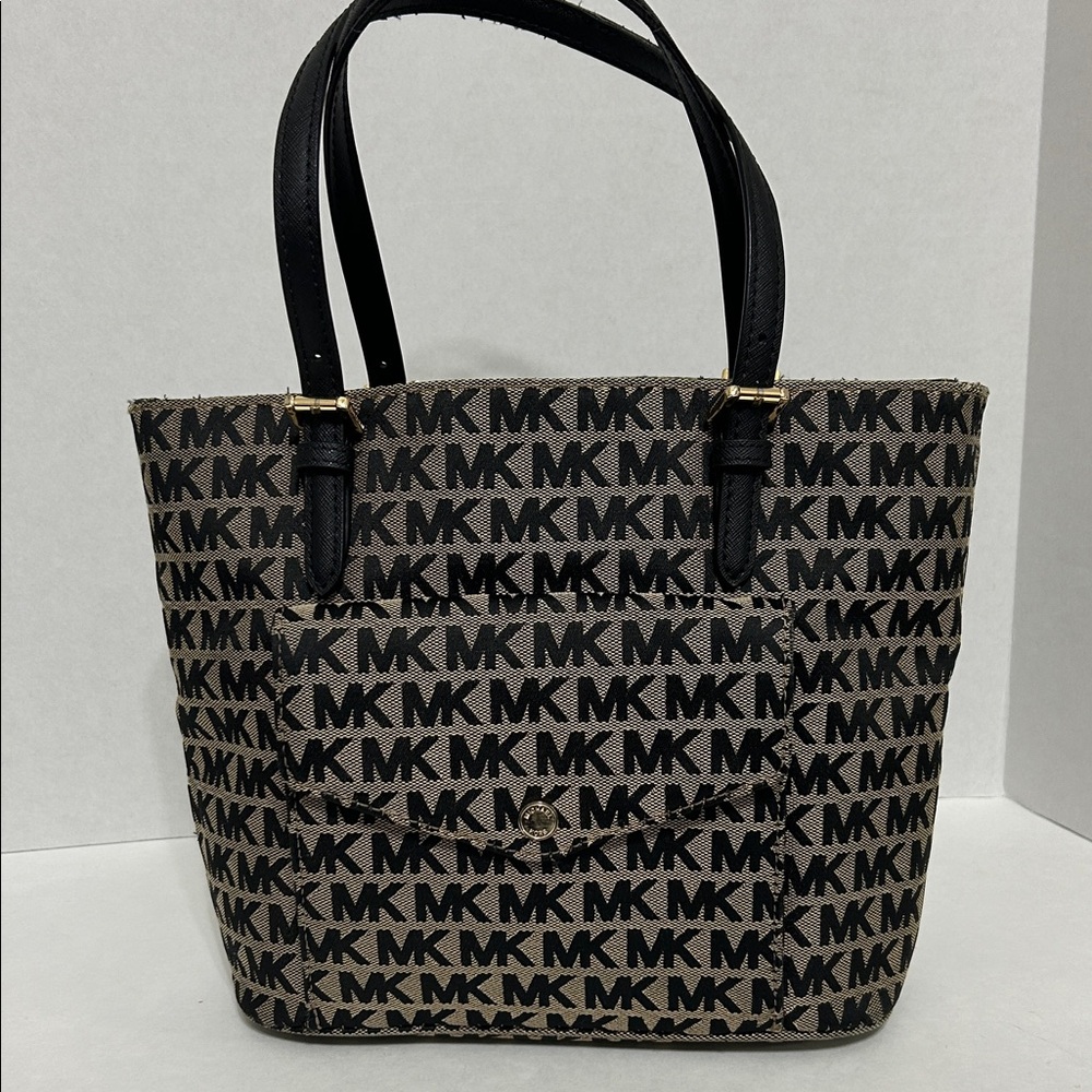 Michael Kors Black and Brown MK Logo Tote with Front Pocket - Picture 12 of 12